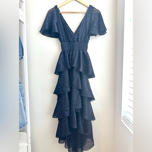 Goddiva Lurex High Low Layered Mid Dress - Picture 2 of 5